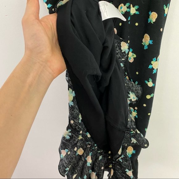 EUC Free People Like A Lady Dress Size XS Black Citrus Fruit Open Back Ruffles - Picture 12 of 16